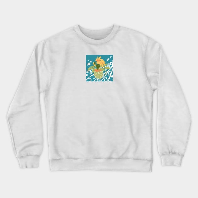 Pot Plant And Paisley On Teal. Crewneck Sweatshirt by SalsySafrano